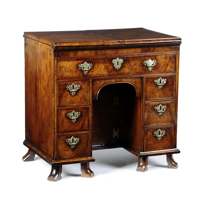 Queen Anne Walnut And Feather Banded Kneehole Desk Millington Adams